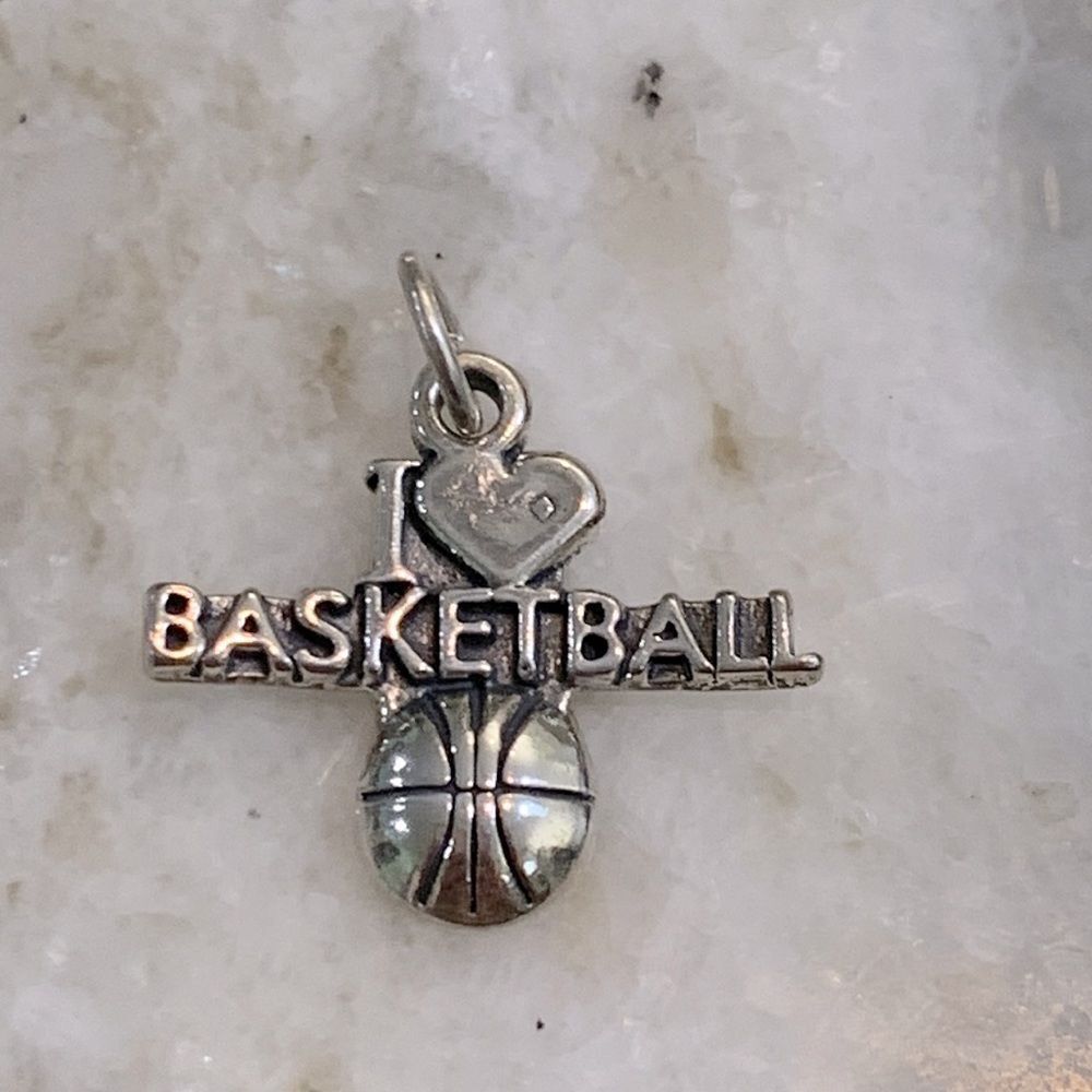 .925 I ❤️ Basketball Sterling Silver Jewelry Charm